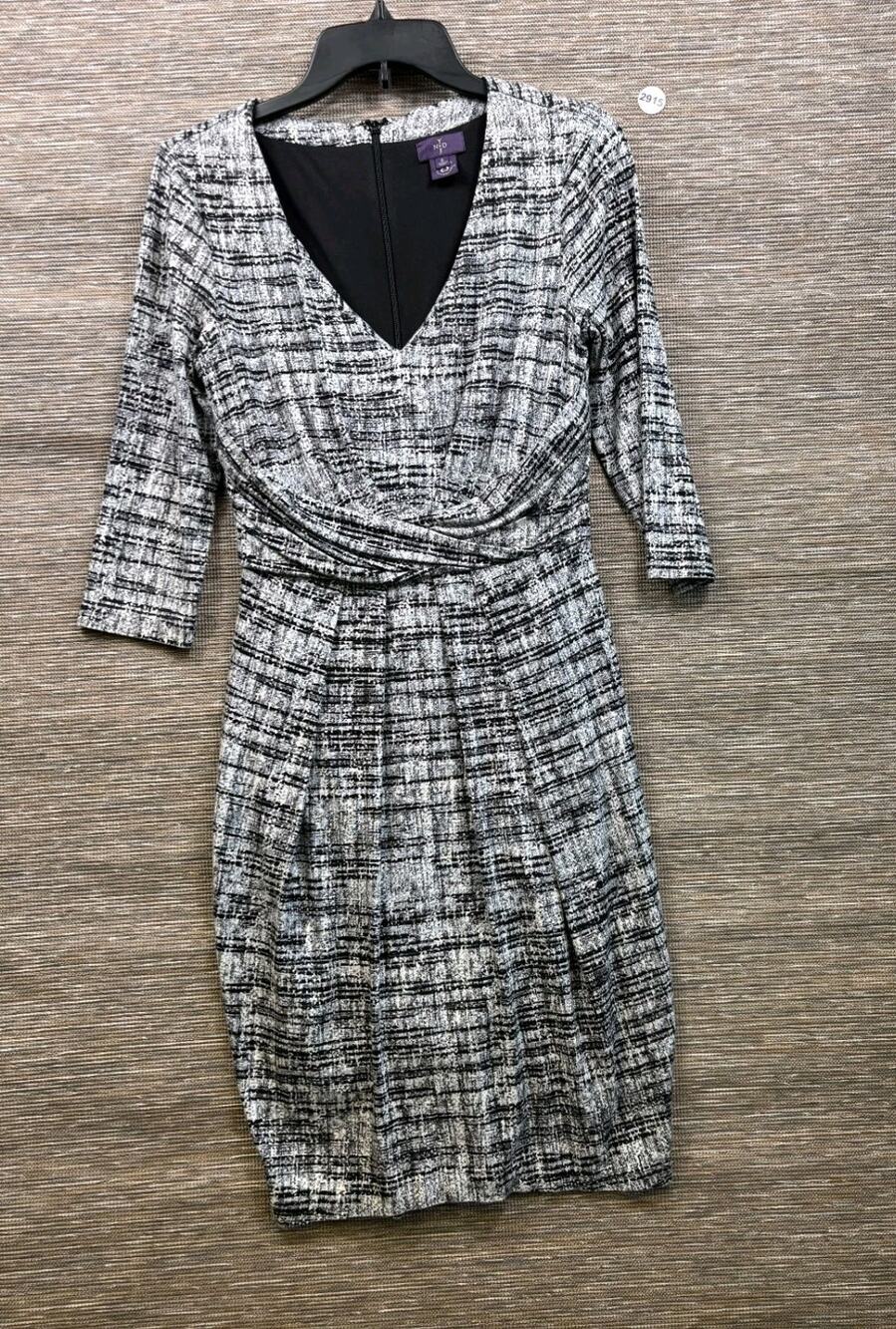 NYDJ Womens Black & White Marled Faux Wrap 3/4 Sleeve at Knee Dress Size 6 Lined